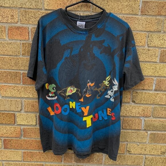Vintage 90s Looney Tunes Graphic T Shirt AOP Single Stitch XL - Picture 1 of 7